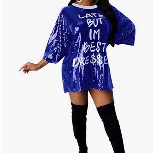 Royal blue Sequin Glitter Shirt Dress, Size S.